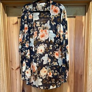 Emory Park navy Floral Tunic with Cream and Orange Accents